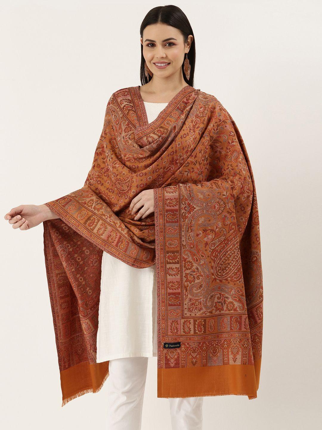 pashmoda woman mustard woven design jamawar shawl