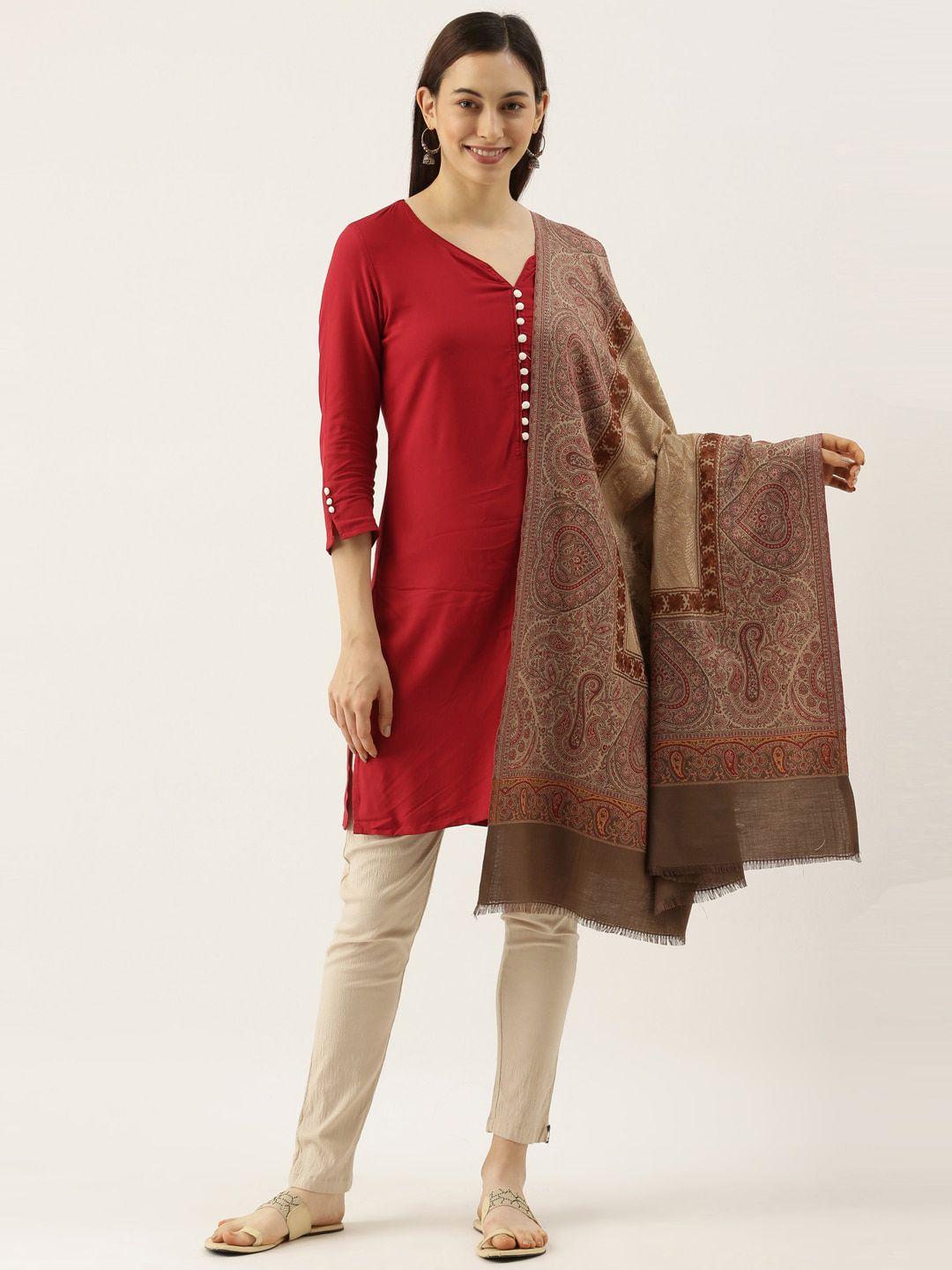 pashmoda women beige woven design jamawar shawl