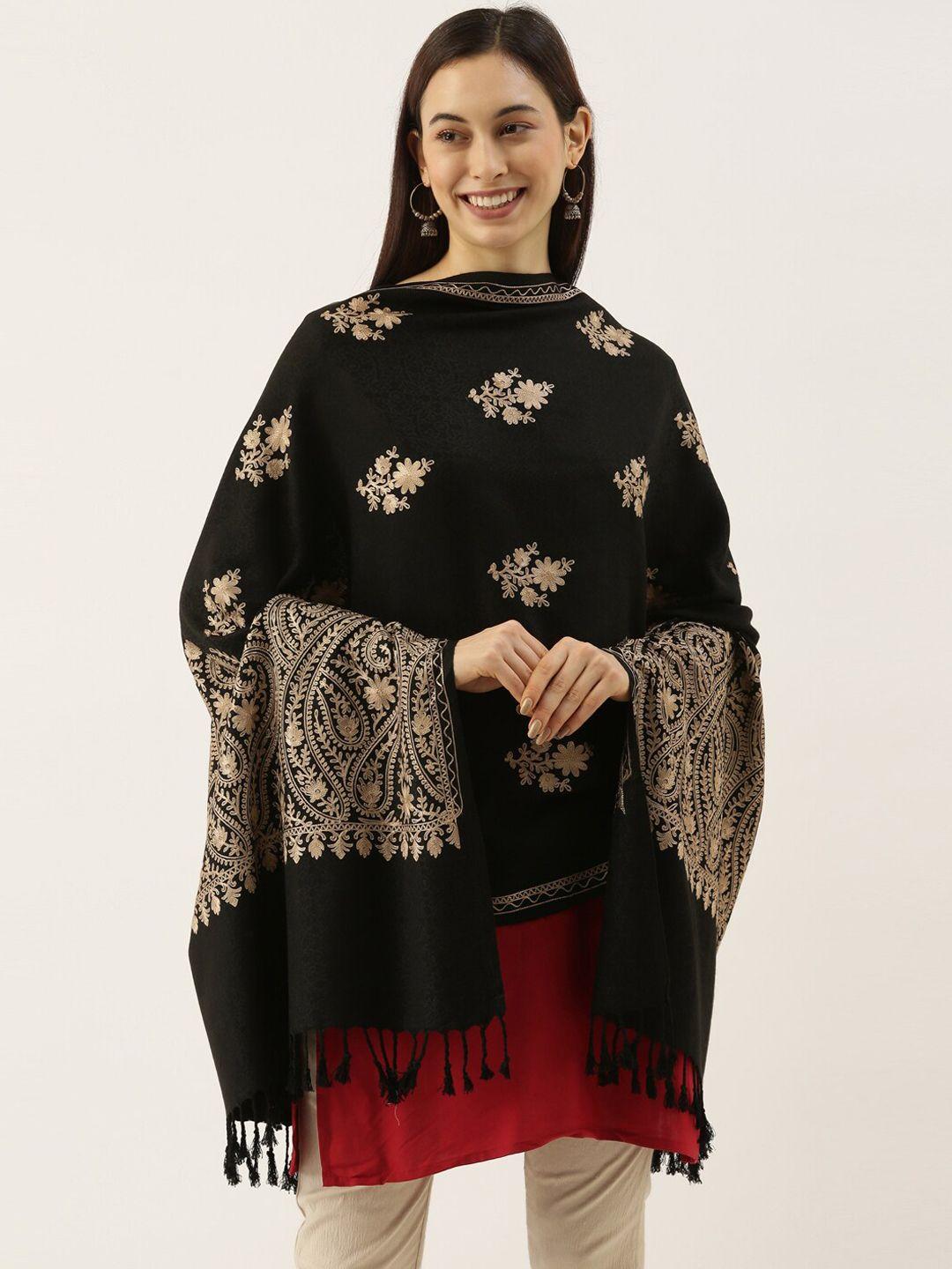 pashmoda women black & beige aari embroidered shawl