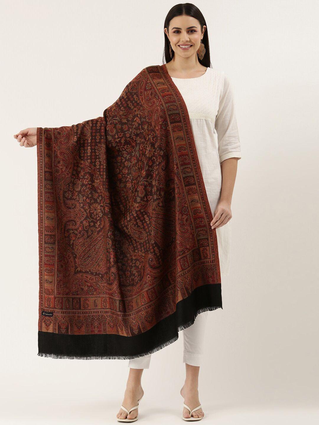 pashmoda women black & brown woven design jamawar shawl