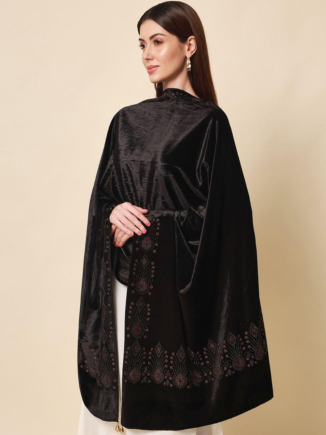 pashmoda women black solid velvet crystal shawl