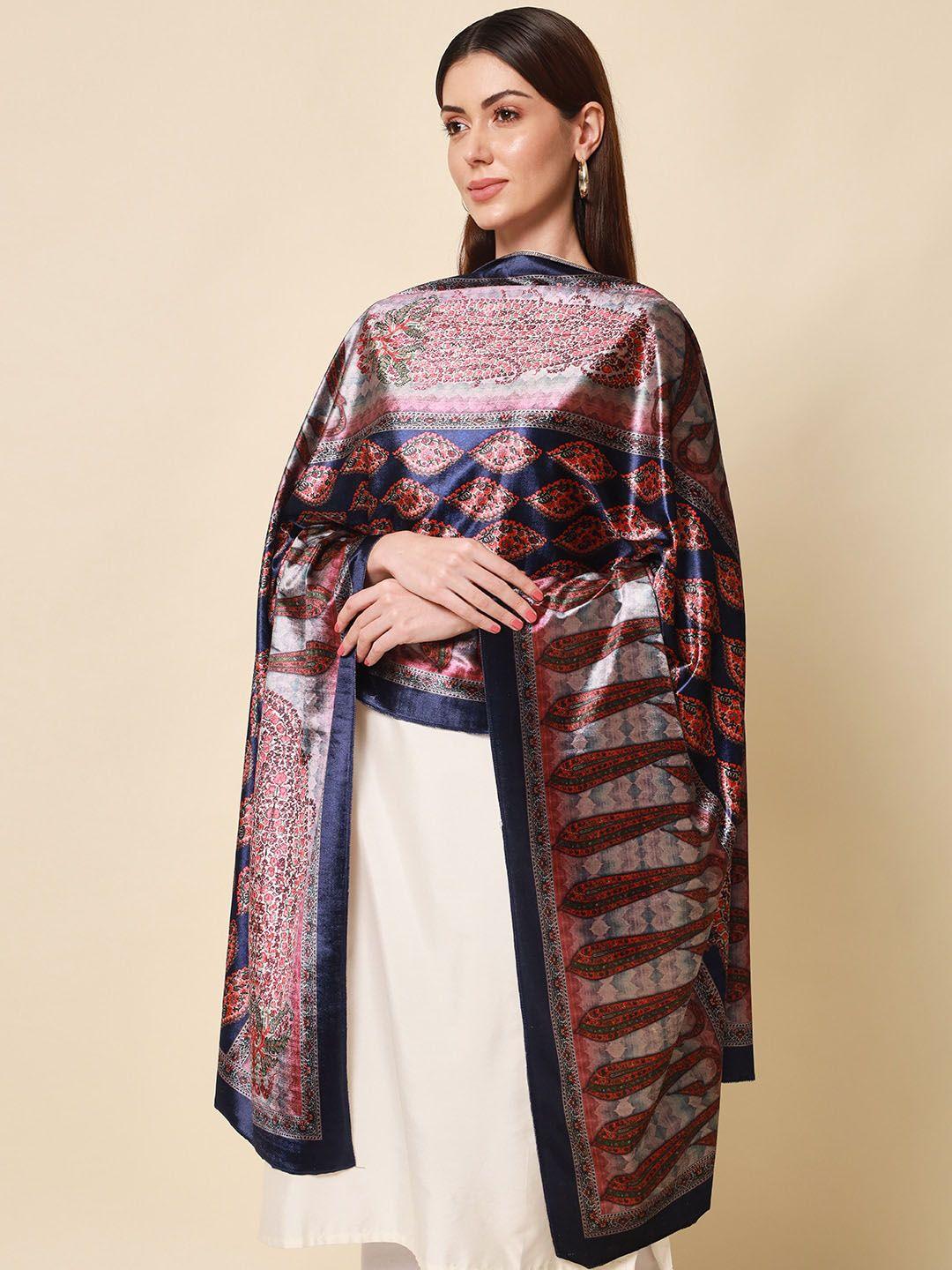 pashmoda women blue & red printed shawl