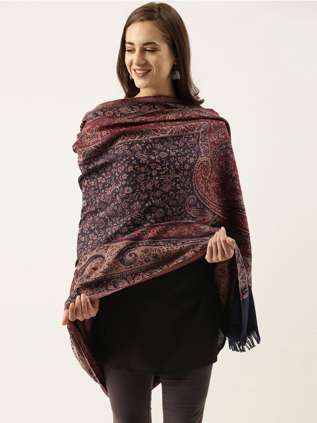 pashmoda women blue and red woven design shawl