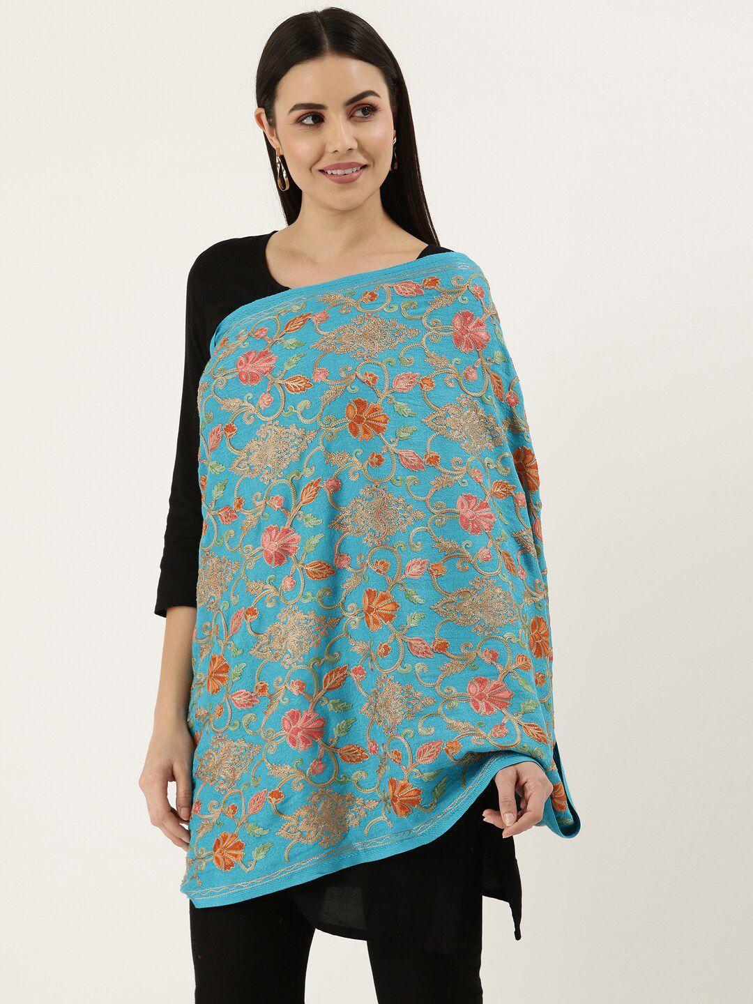 pashmoda women blue embroidered aari work shawl