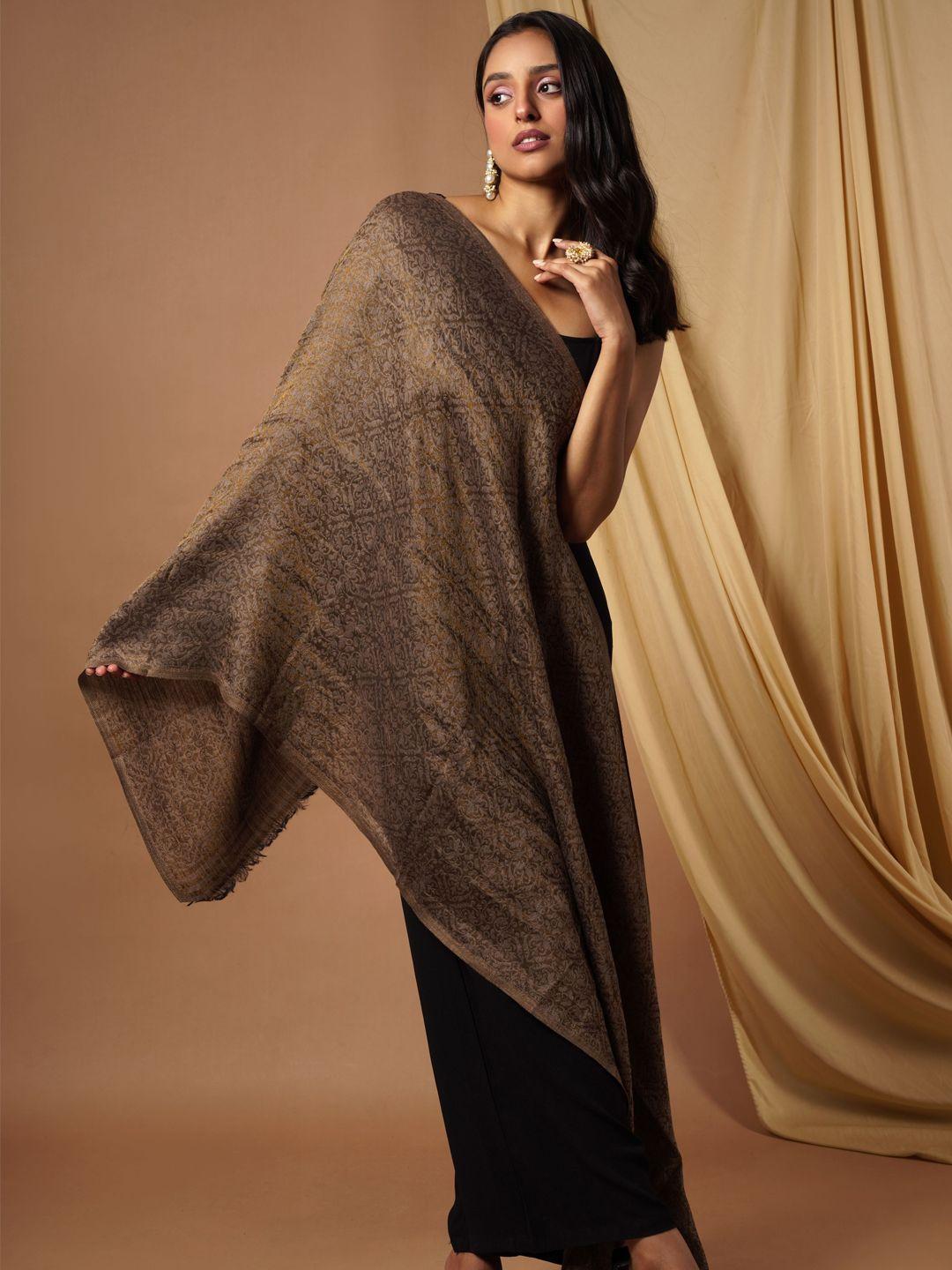 pashmoda women brown printed wool shawl