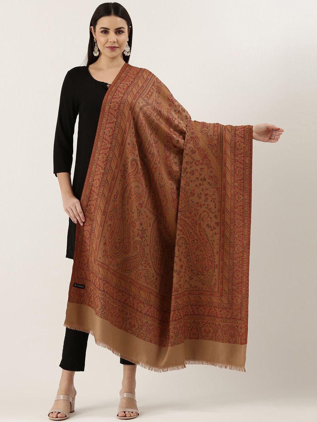 pashmoda women brown woven design jamawar shawl