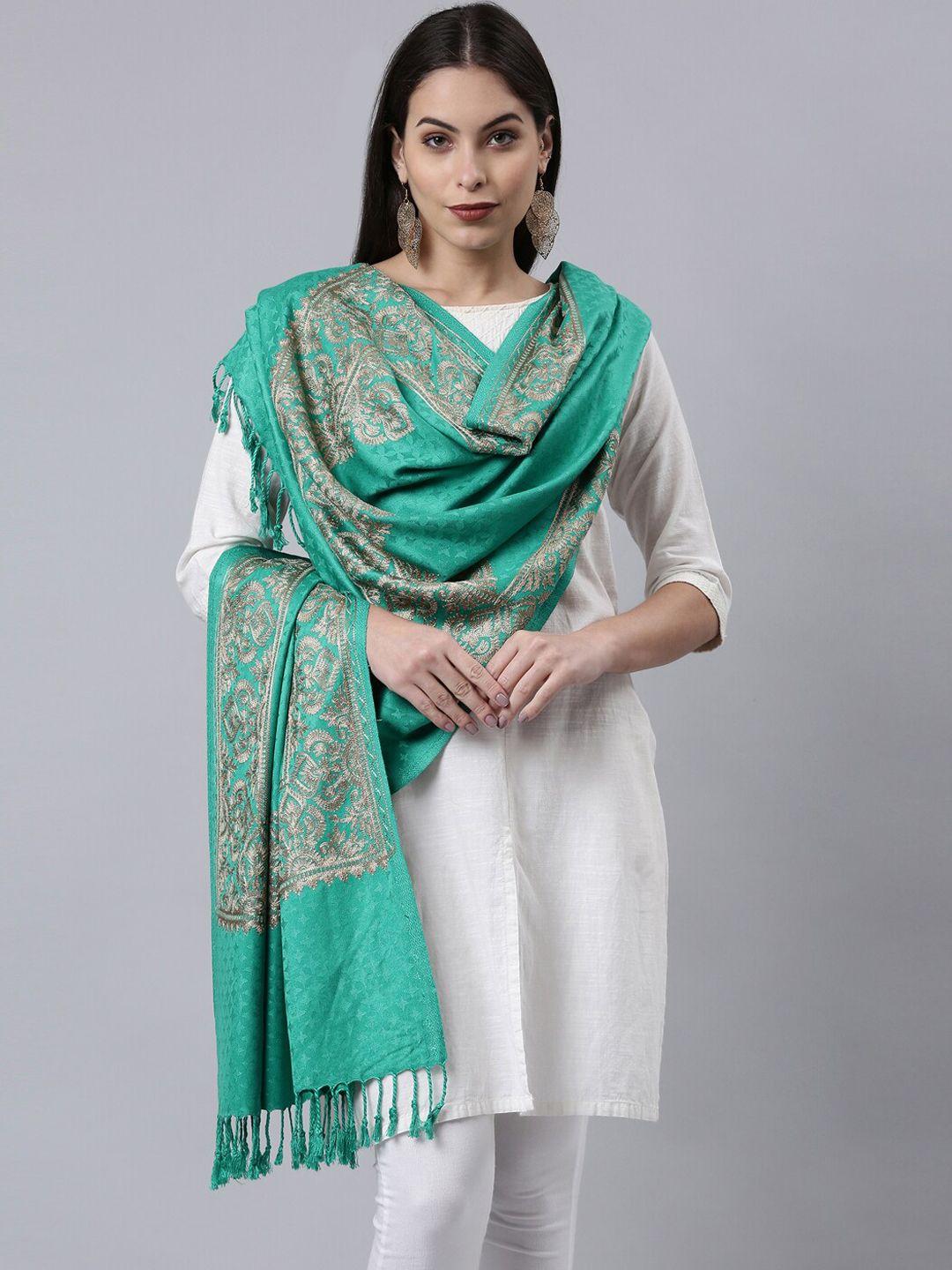 pashmoda women green aari embroidered kashmiri shawl