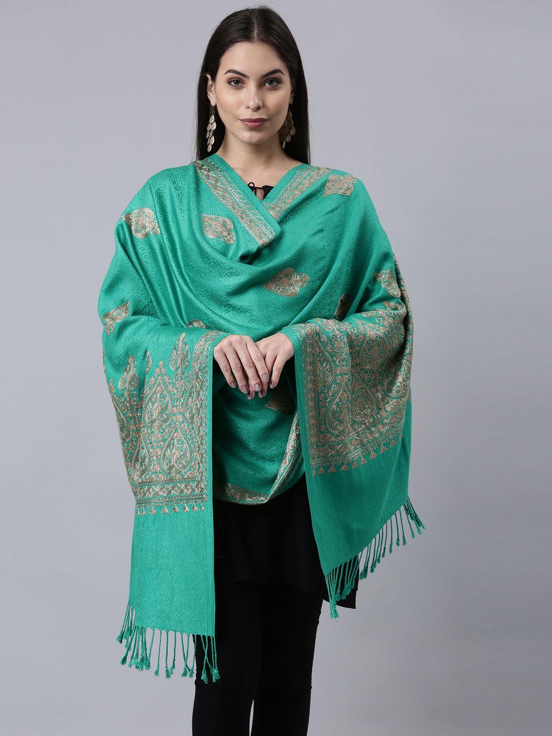 pashmoda women green embroidered shawl