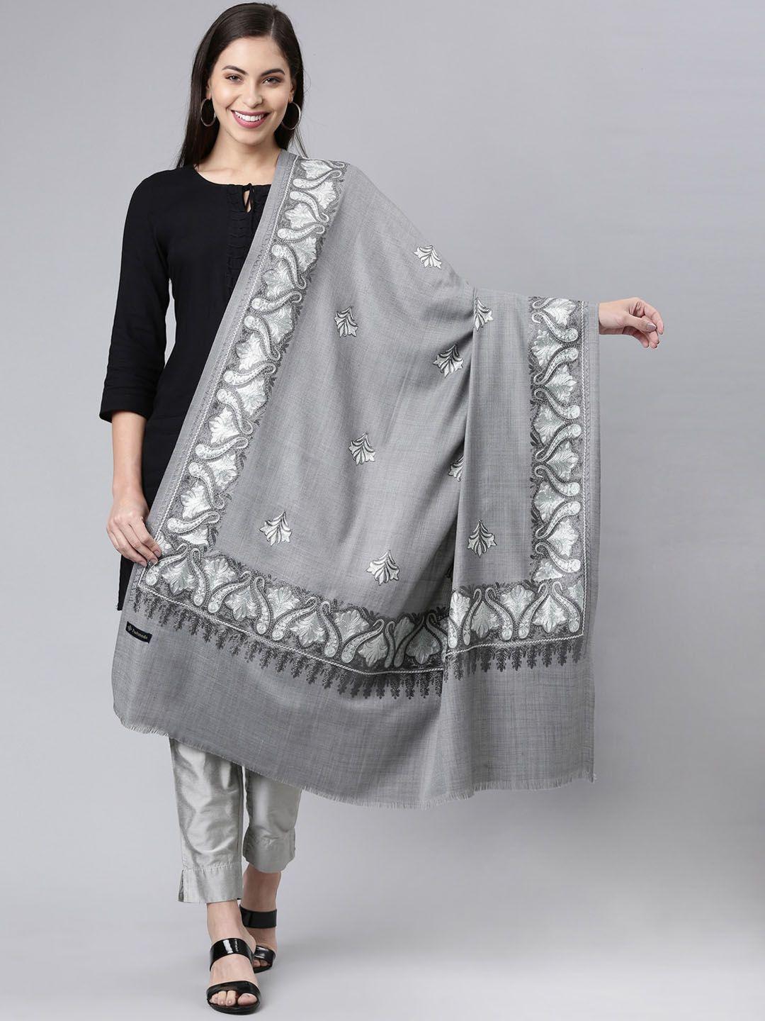 pashmoda women grey woven design shawl