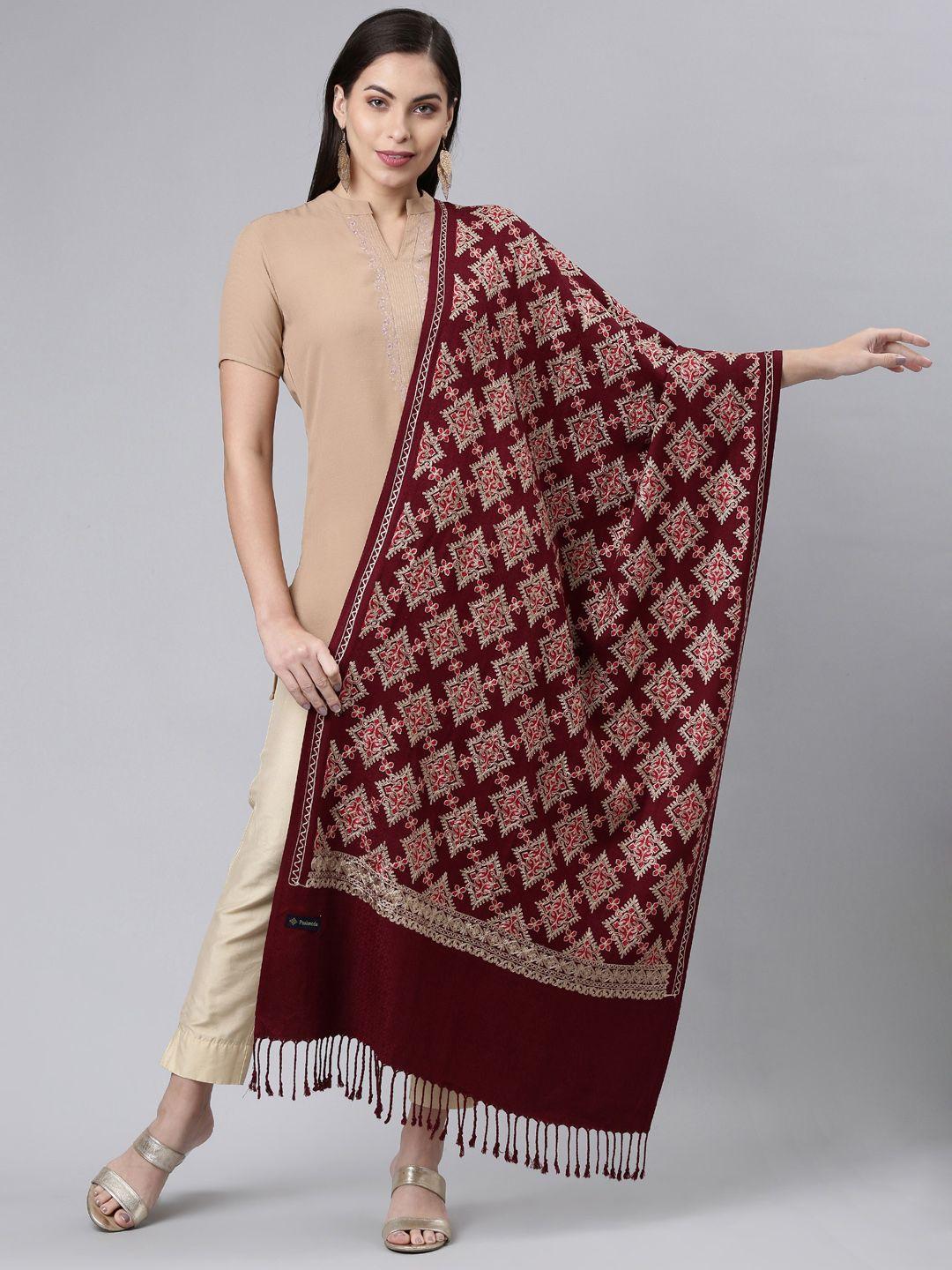 pashmoda women maroon embroidered shawl