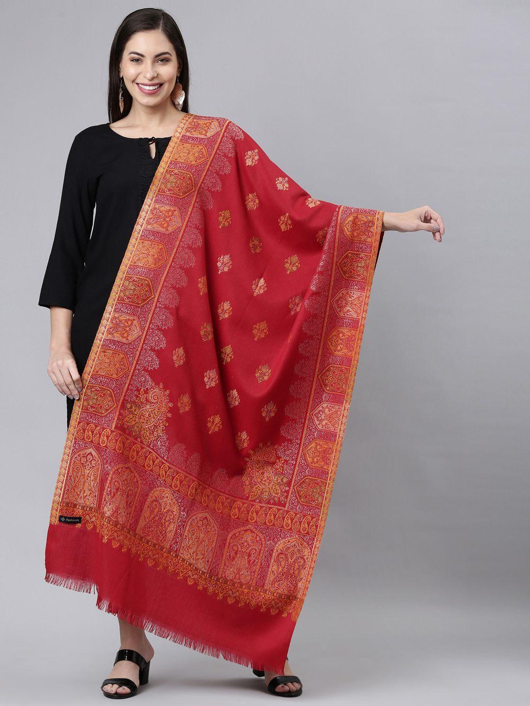 pashmoda women maroon woven-design shawl