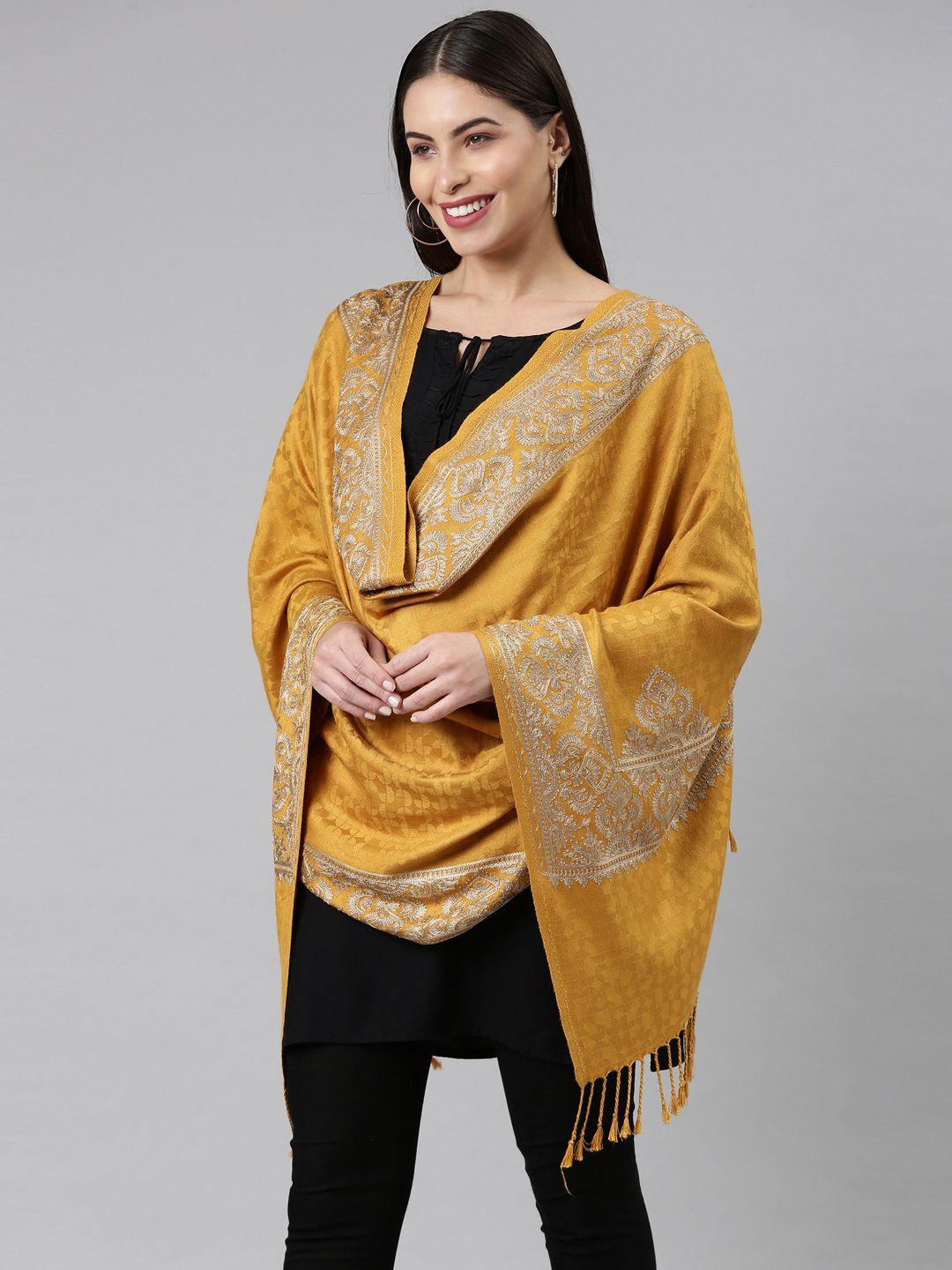 pashmoda women mustard-yellow embroidered shawl