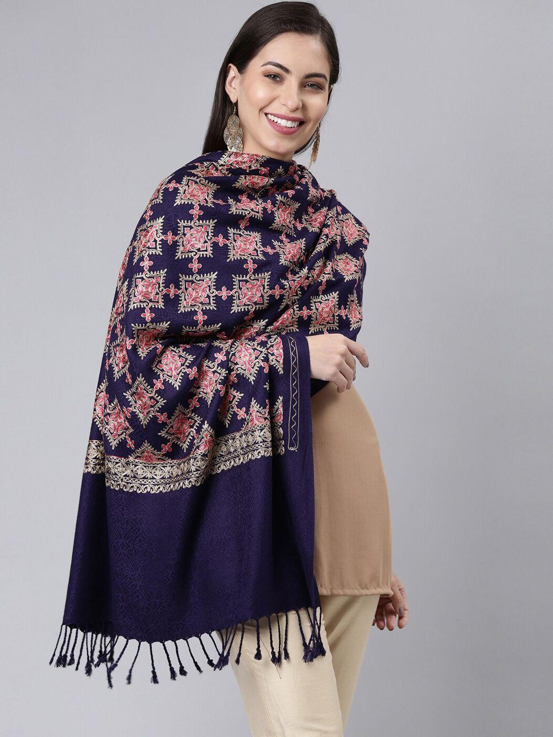 pashmoda women navy blue aari embroidered kashmiri shawl