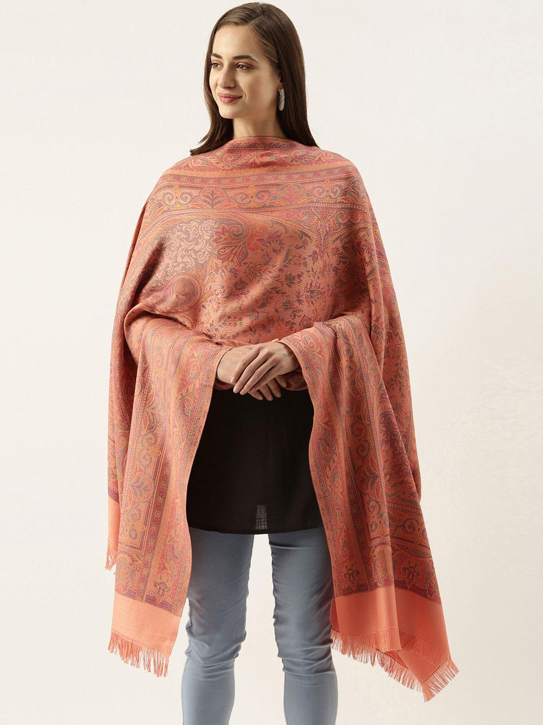 pashmoda women peach woven design jamawar shawl