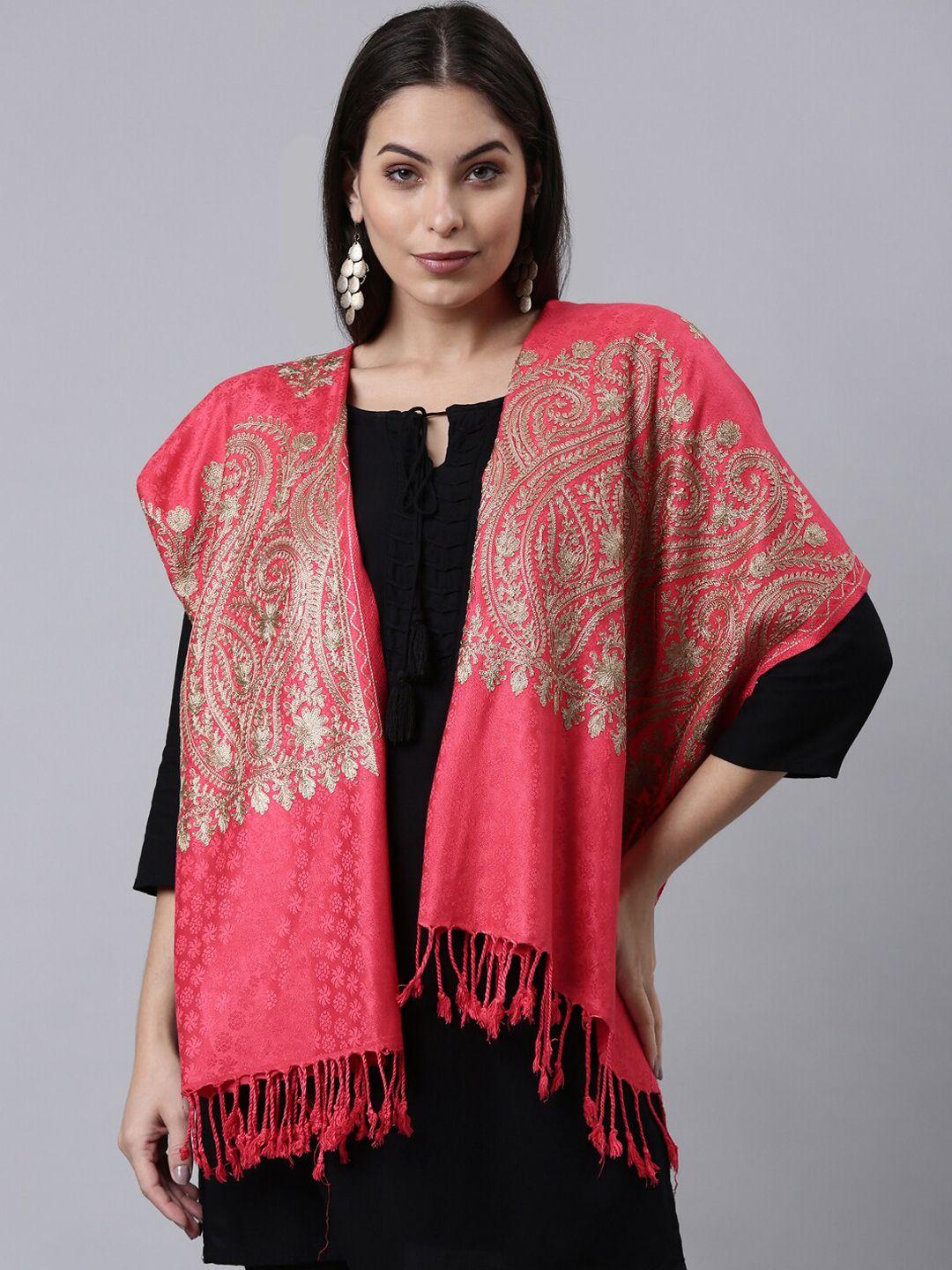 pashmoda women pink aari embroidered kashmiri shawl