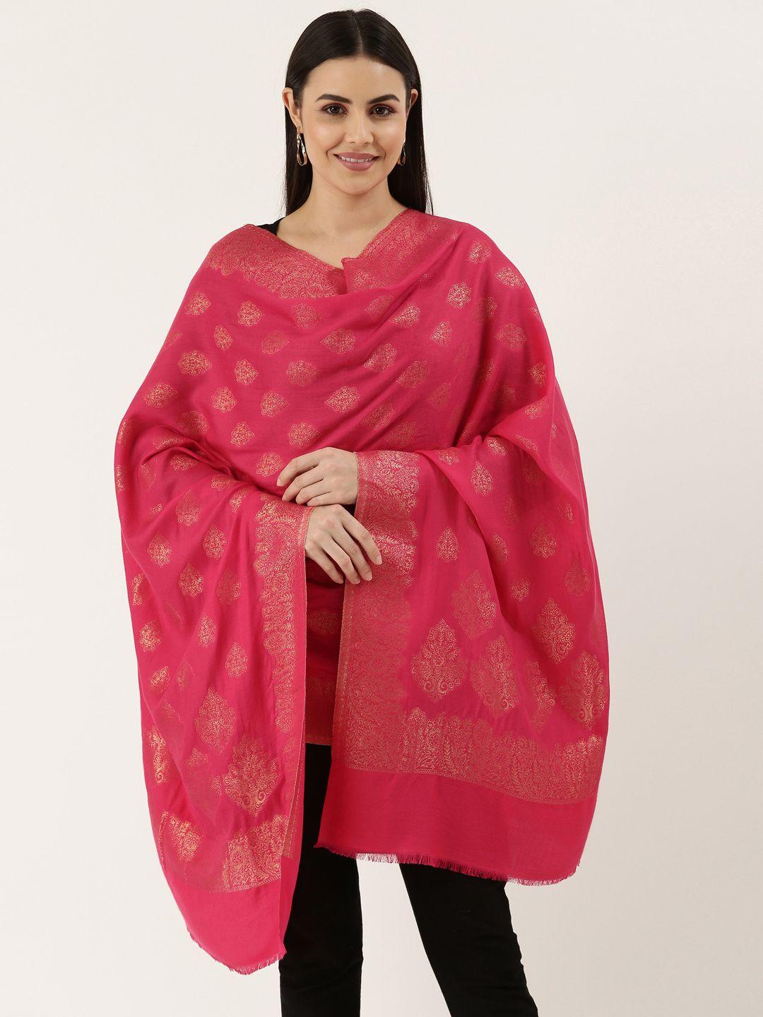 pashmoda women pink woven design zari shawl