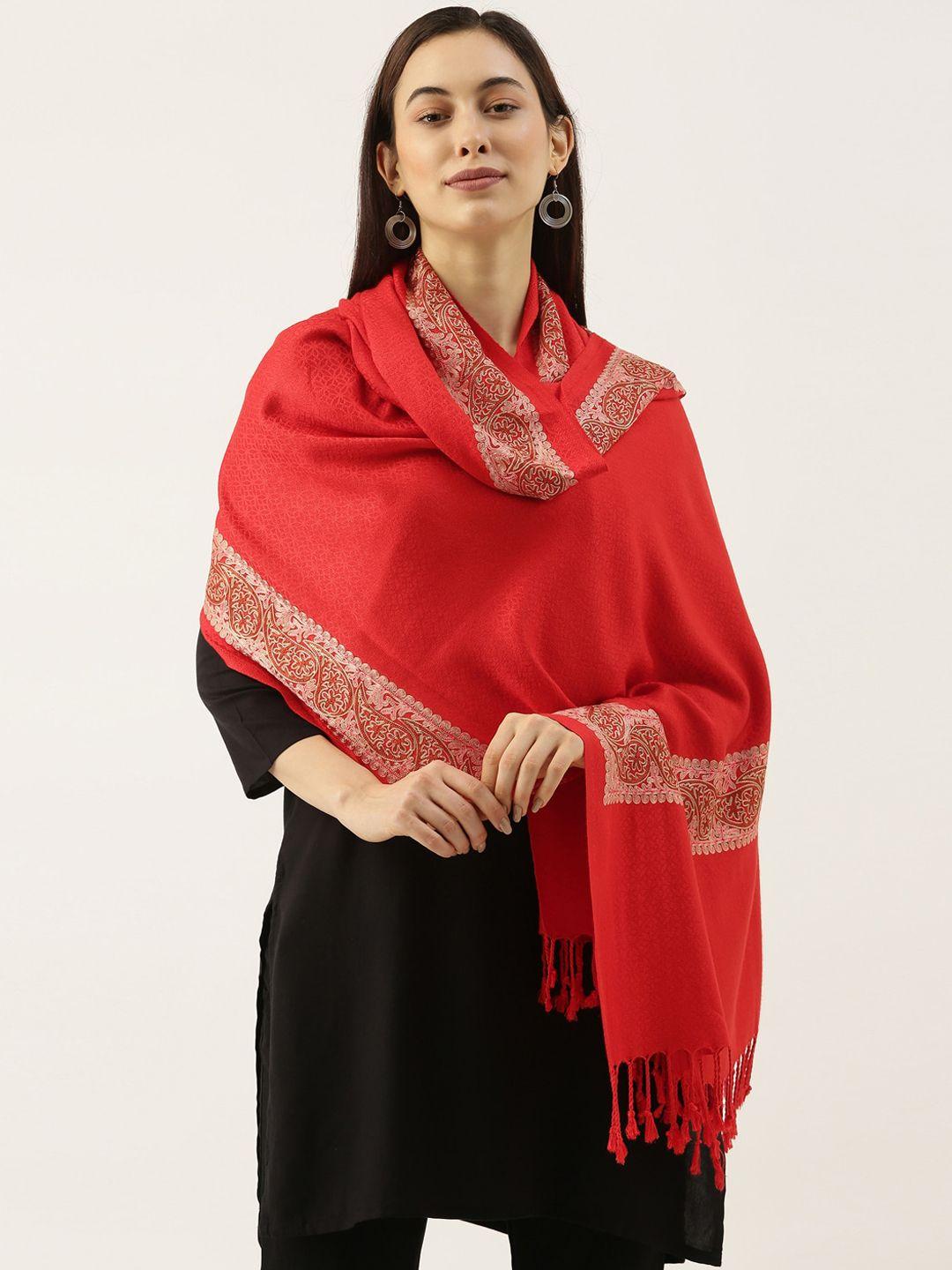 pashmoda women red & beige aari embroidered shawl