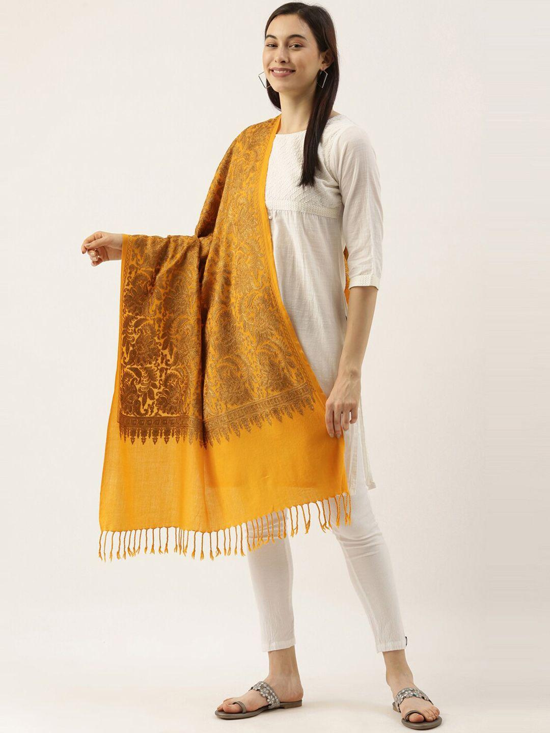 pashmoda women yellow floral embroidered pure wool shawl