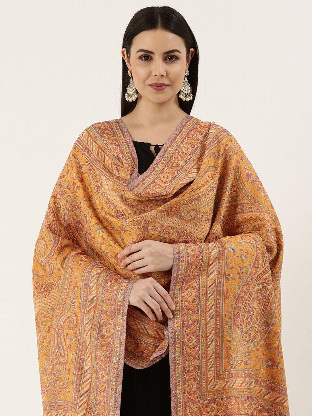 pashmoda women yellow woven design jamawar shawl