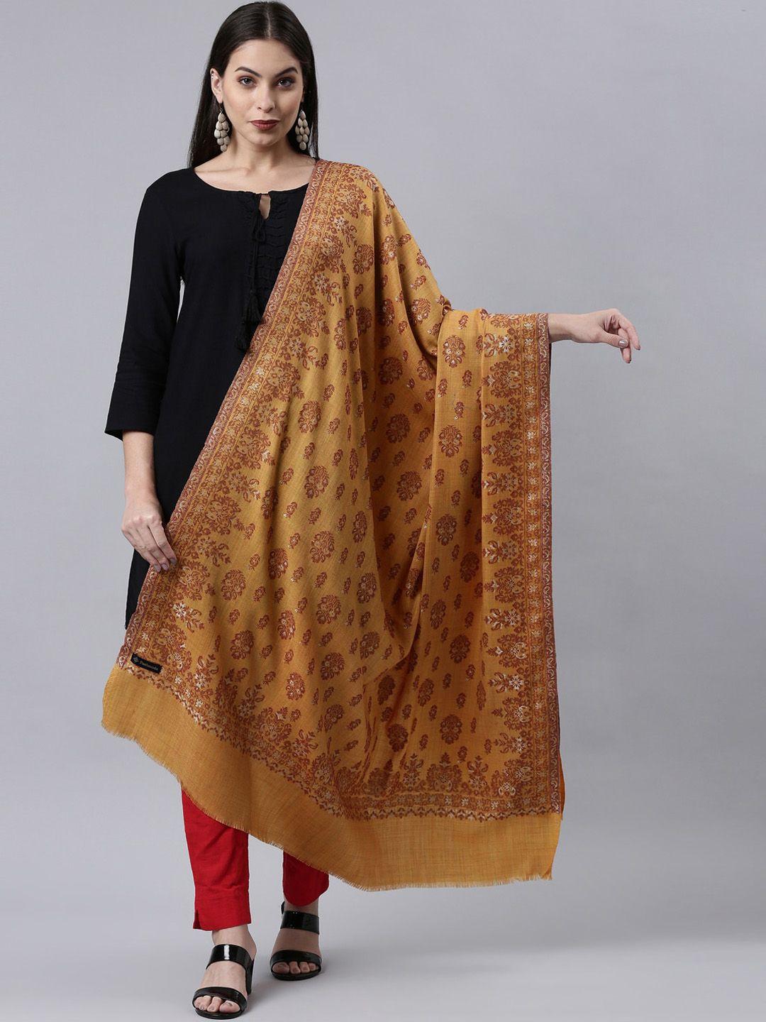 pashmoda women yellow woven design kaani wool shawl