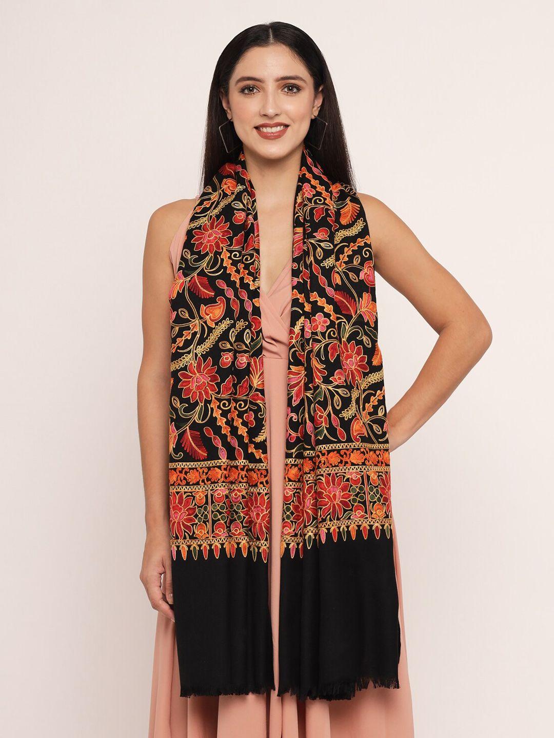 pashtush women black & red ethnic motif embroidered shawl