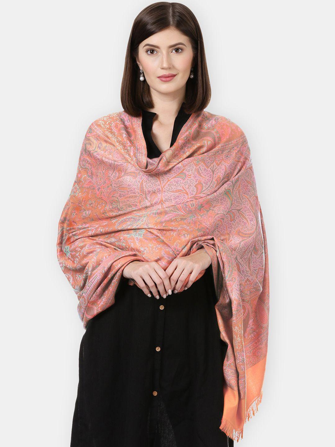 pashtush women peach-color woven-design shawl