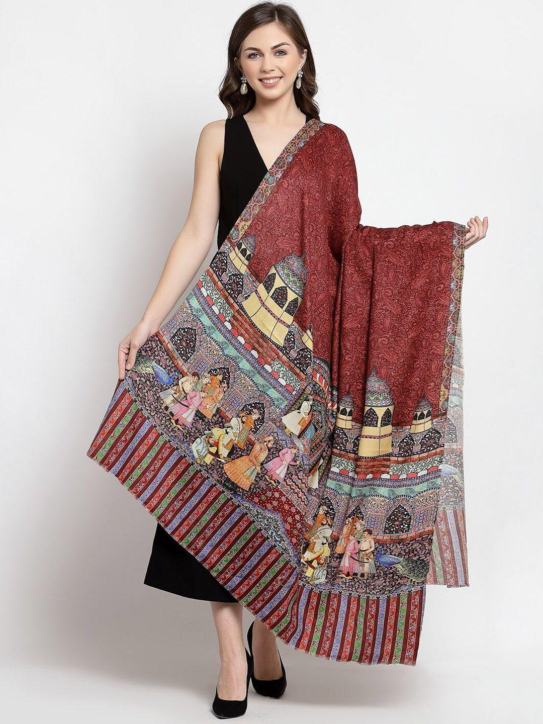 pashtush women maroon & cream-coloured printed shawl