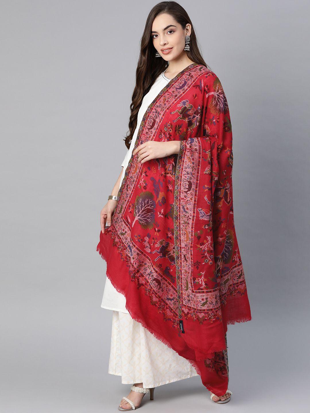 pashtush women red pure wool woven design kaani shawl