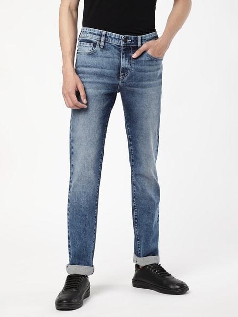 passion blue comfort fit heavily washed jeans