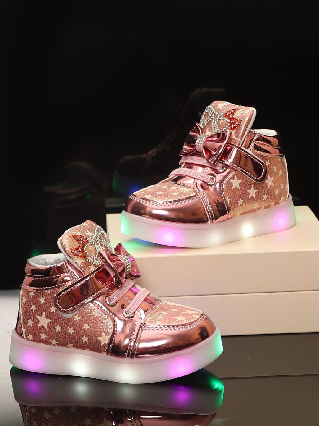 passion petals girls pink printed led with stars pu sneakers