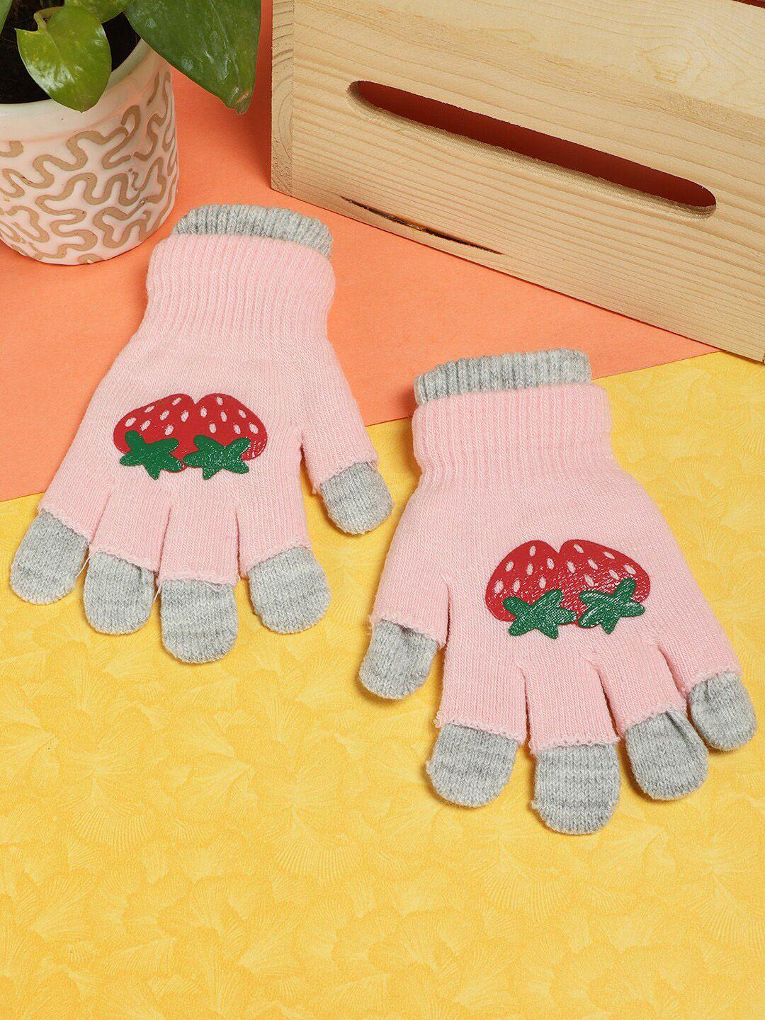 passion petals girls pink strawberry printed gloves