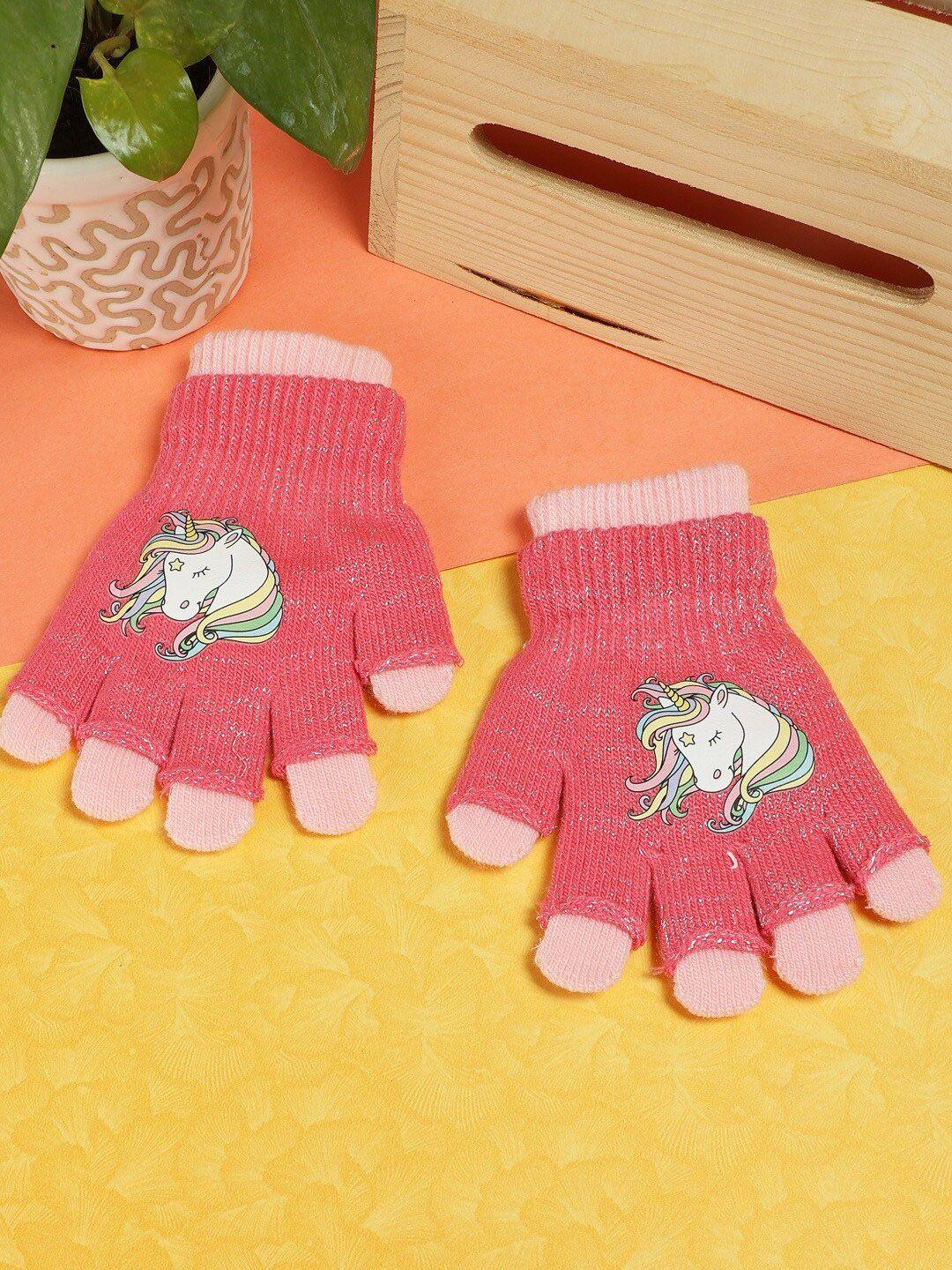 passion petals girls pink unicorn printed winter gloves