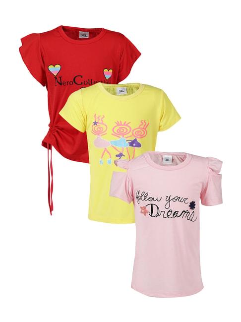 passion petals kids multicolor cotton printed tops - pack of 3