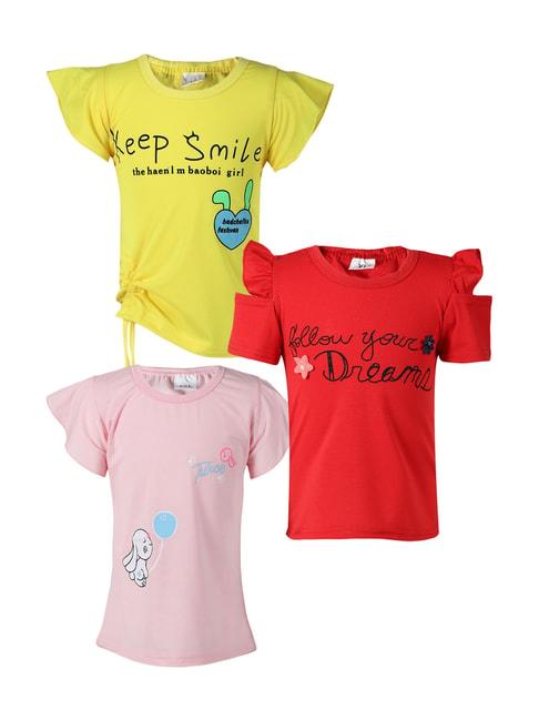 passion petals kids multicolor cotton printed tops - pack of 3