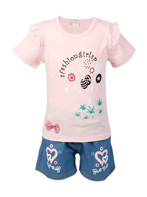 passion petals kids pink cotton printed top & shorts