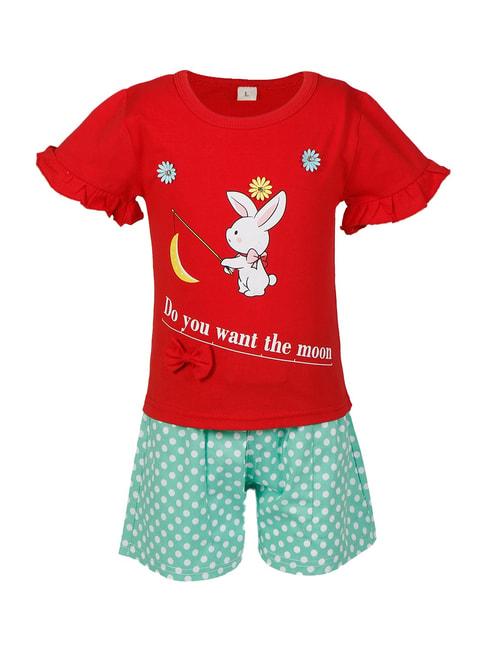 passion petals kids red cotton printed top & shorts
