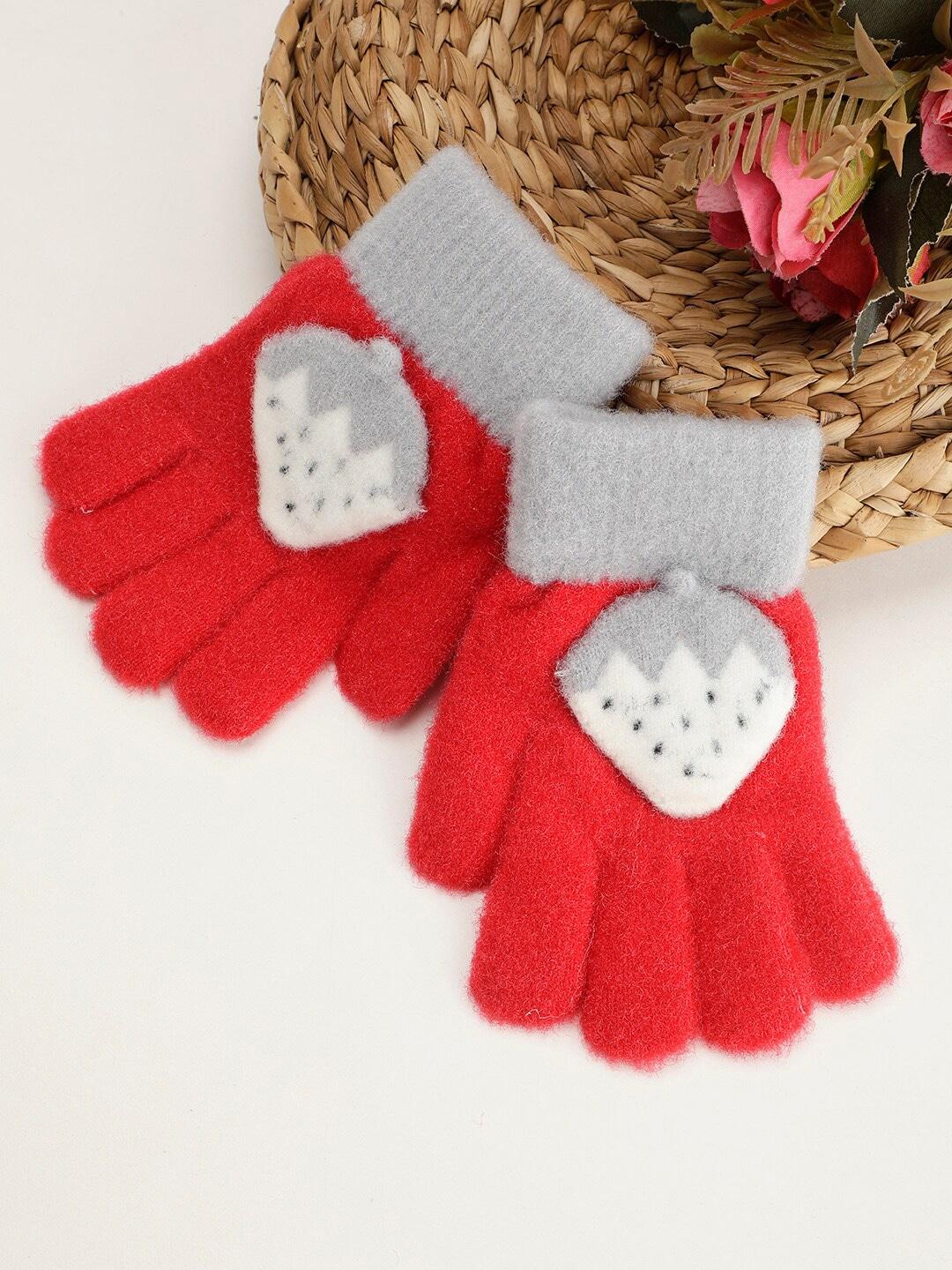 passion petals unisex self design acrylic gloves with strawberry applique