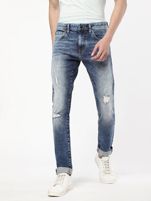 passion blue slim fit heavily washed distressed jeans