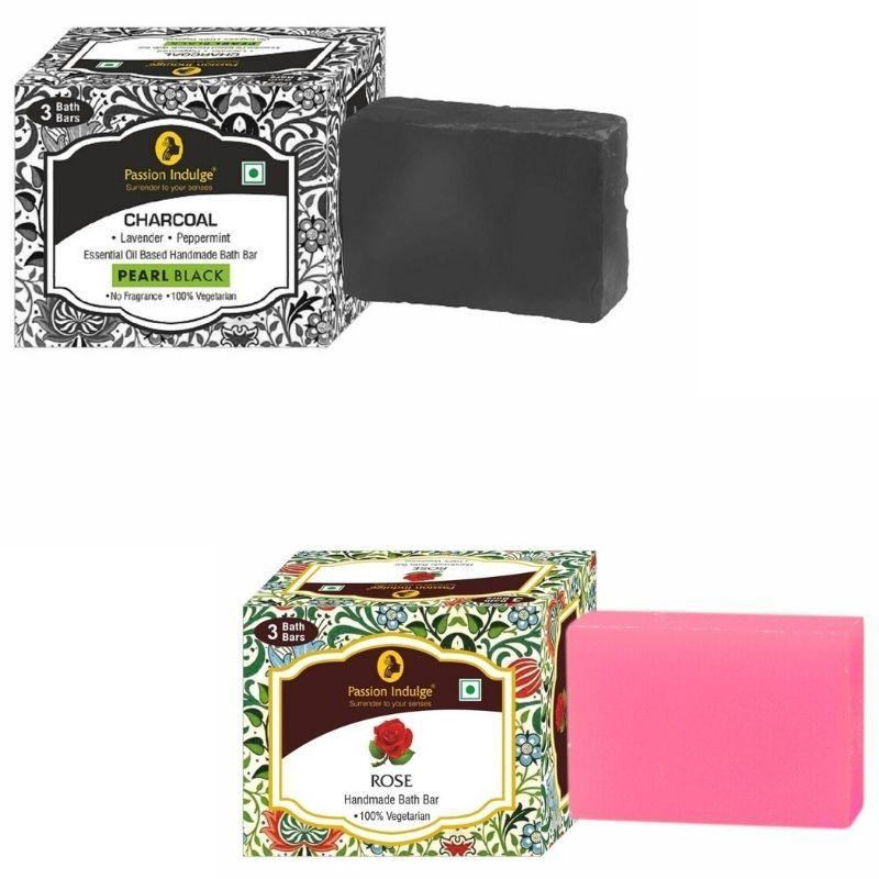 passion indulge couple combo handmade bath bar soap for men & women - charcoal & rose soap