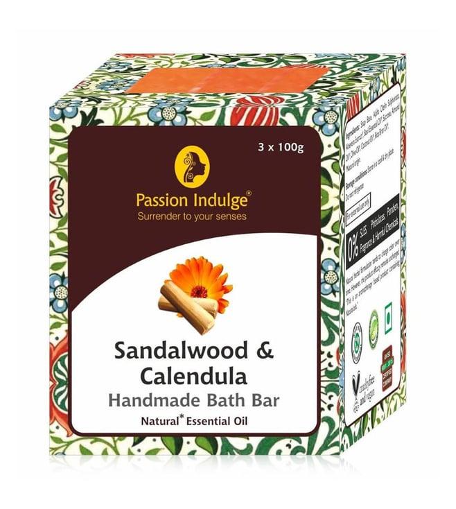 passion indulge natural handmade bath bar soap sandalwood & calendula - 300 gm (pack of 3)