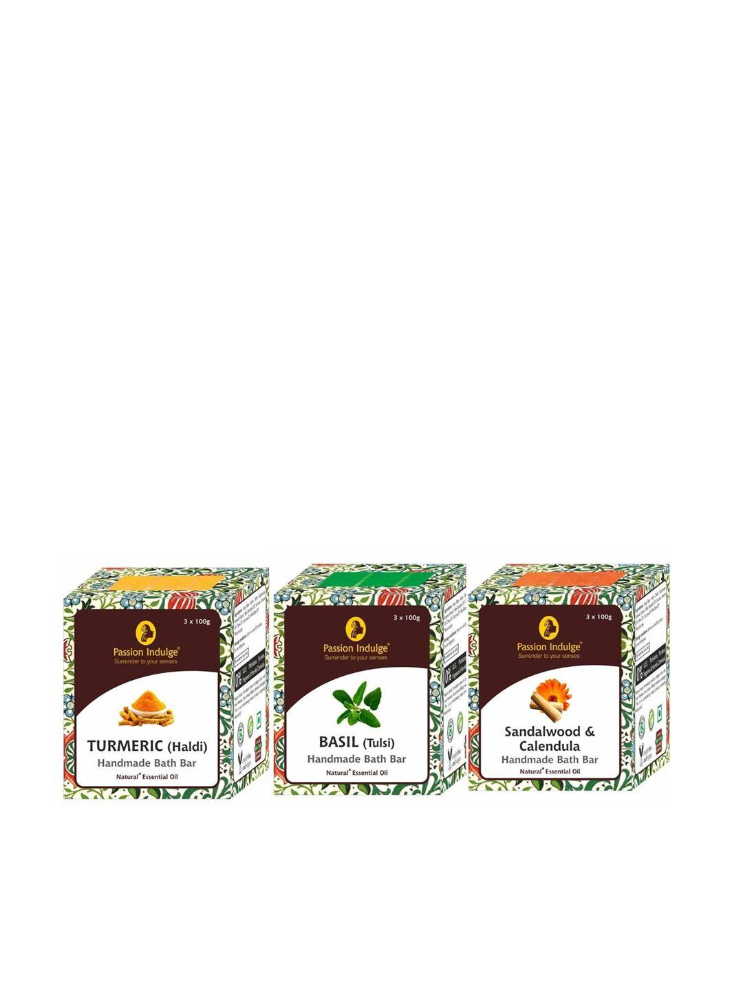 passion indulge set of 3 natural bath bar soap - sandalwood + basil + turmeric - 100g each