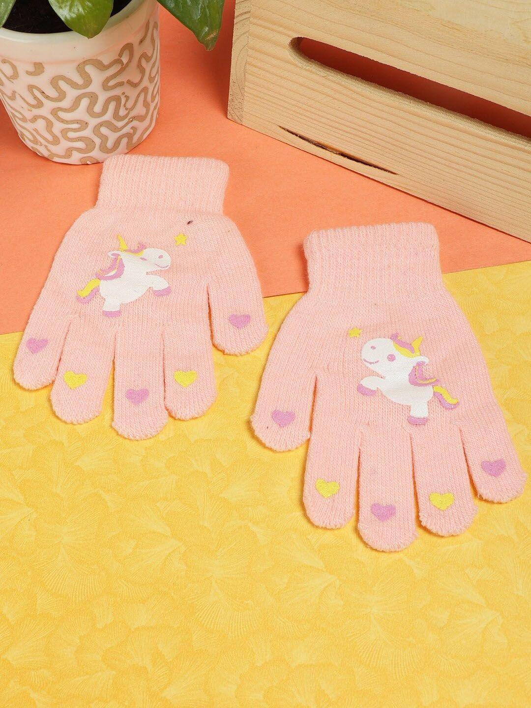 passion petals girls pink horse printed wool hand gloves