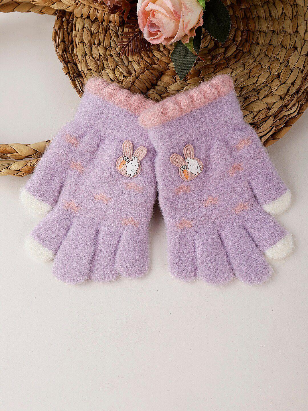 passion petals girls self design acrylic gloves with rabbit applique