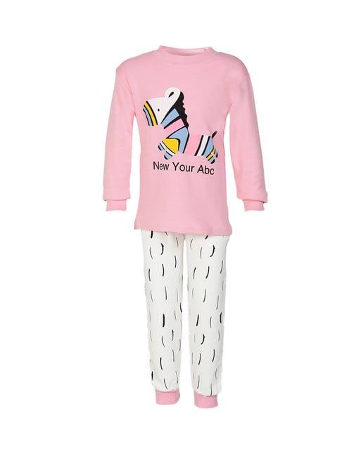 passion petals kids pink & white printed t-shirt with pajamas