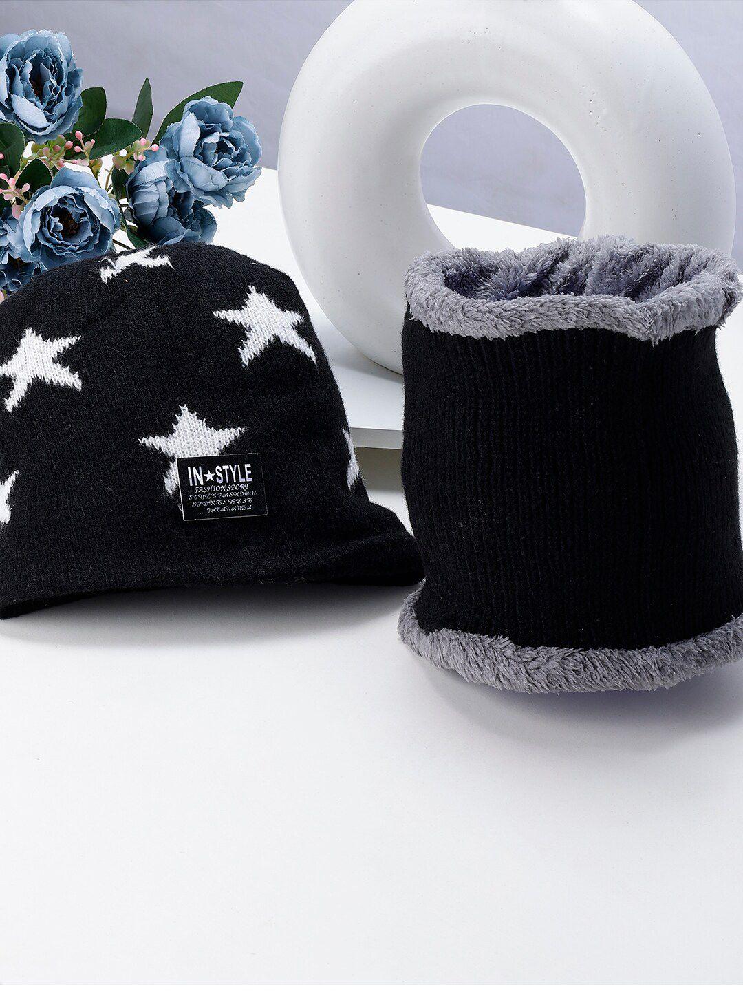 passion petals kids printed woollen beanie with scarf