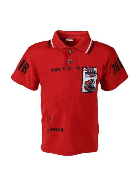 passion petals kids red cotton printed polo t-shirt