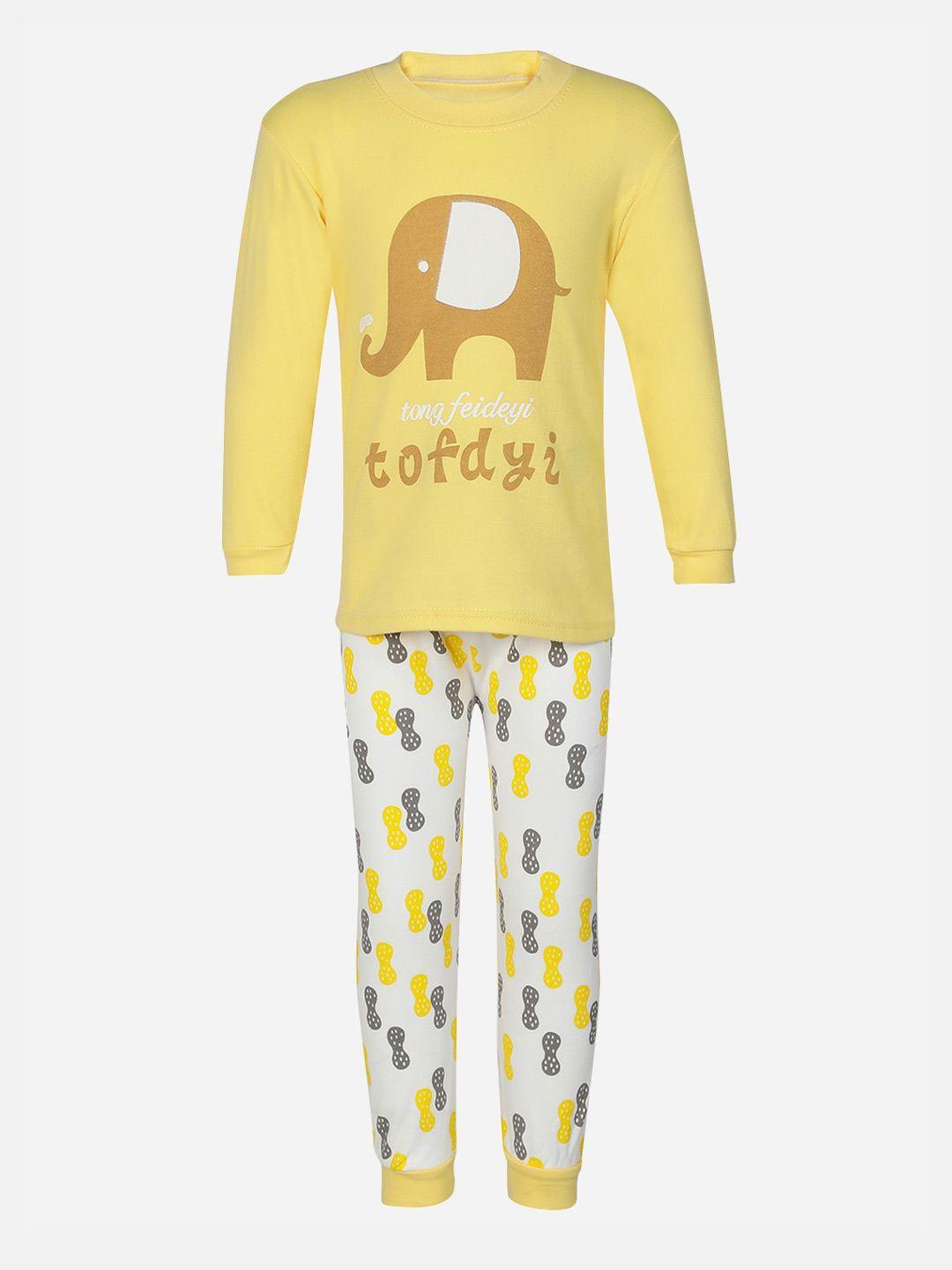 passion petals unisex kids yellow & white printed night suit