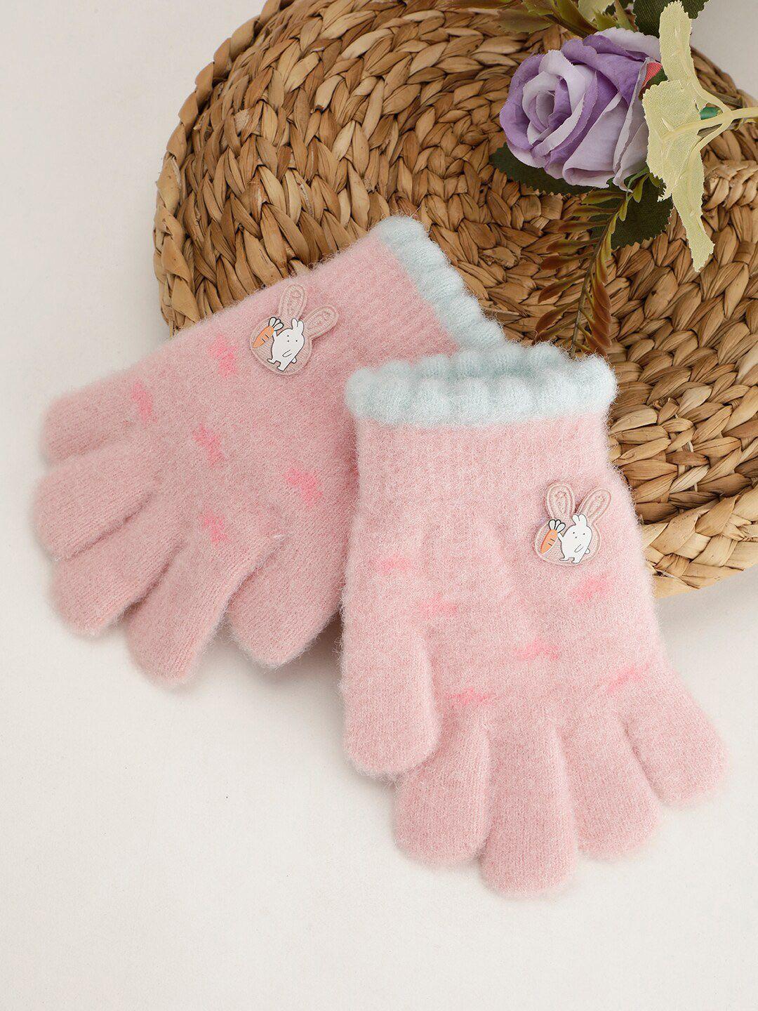 passion petals unisex self design acrylic gloves with rabbit applique