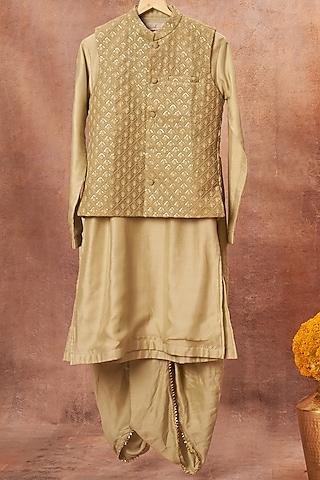 pastel green maheshwari silk embroidered bundi jacket with kurta set for boys