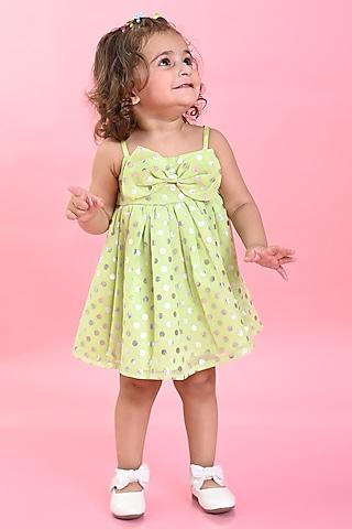 pastel green poly georgette printed dress for girls
